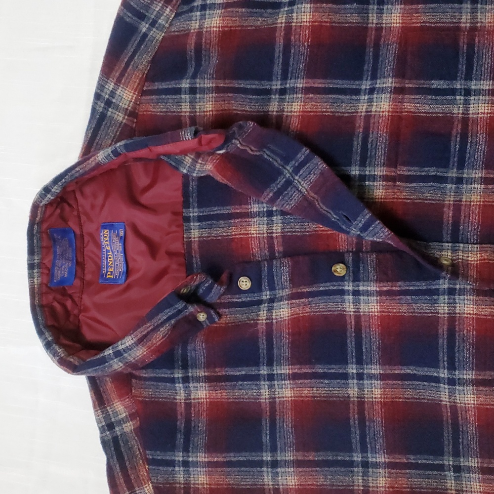 PENDLETON Mens Sz XL Plaid Wool Long Sleeve Button Down Shirt Blue Red Washable - Picture 5 of 9